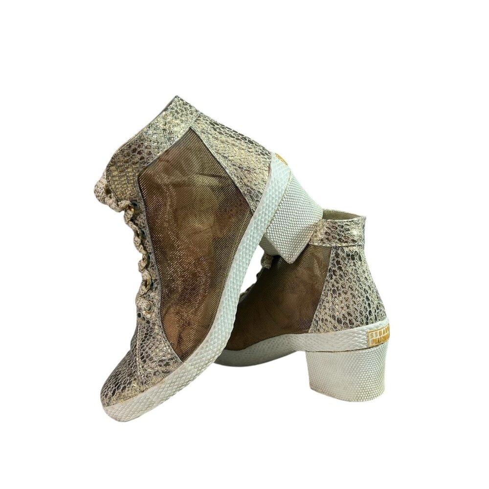 Stuart Weitzman Gold Mesh Python Ankle Booties Wi… - image 3